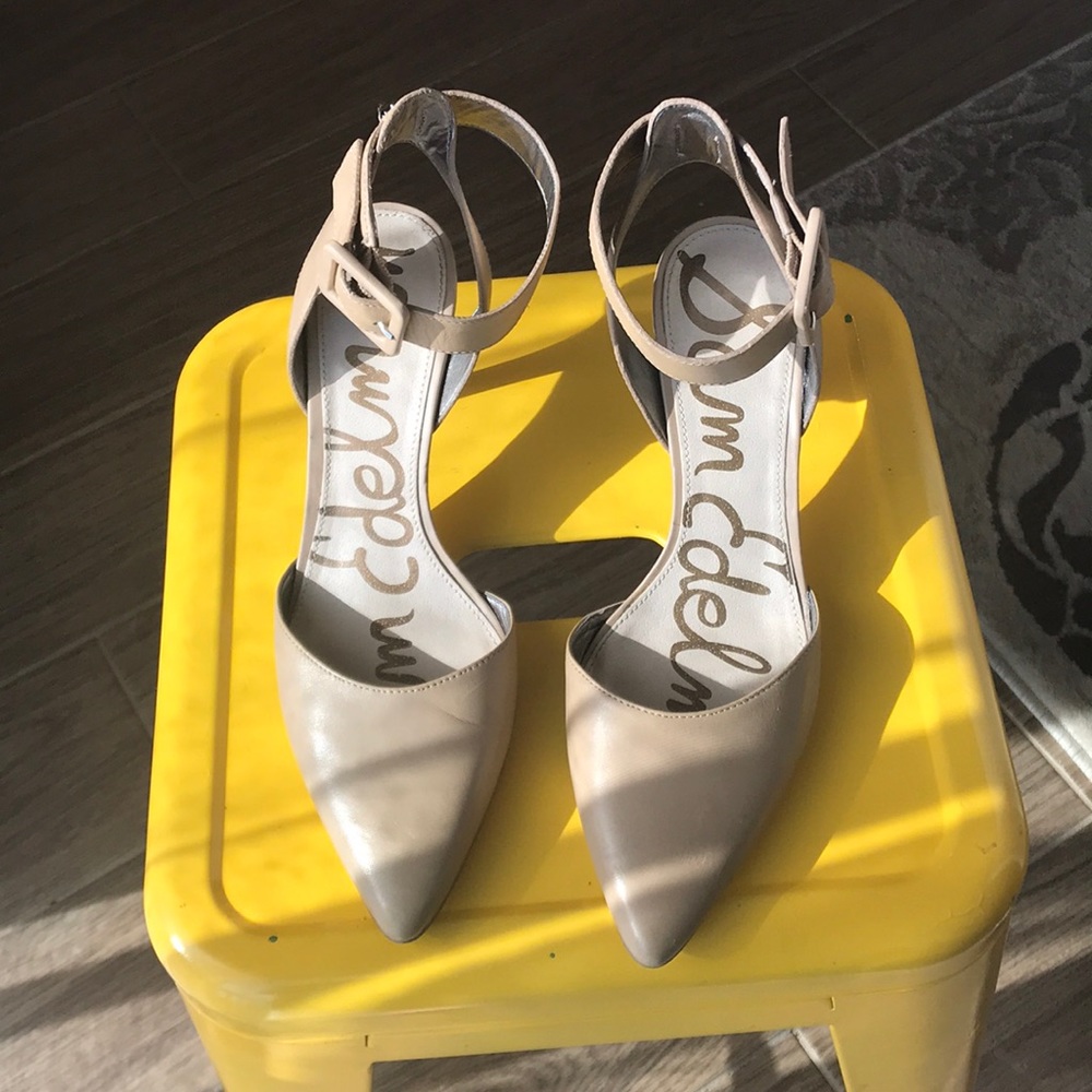 Sam Edelman Beige Pointed-Toe Ankle Strap Heels